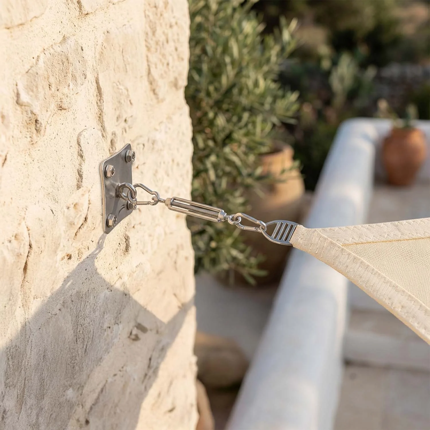 Wall Mounting Kit For Shade Sails with big plate and tensioner EZ Wall Fix 2