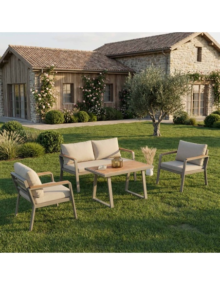 Parma: Outdoor lounge set in aluminium and Iroko wood