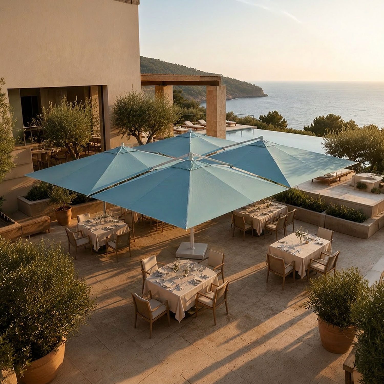 Cygnus Qadro: Four-Canopy Cantilever Umbrella 19'8" x 19'8"
