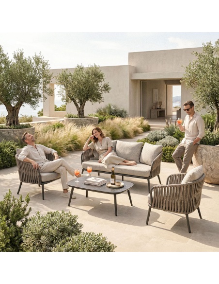 Quieta: 5-Seat Outdoor Sofa Set in Aluminum and Rope