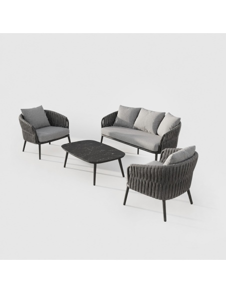 Quieta: 5-Seat Outdoor Sofa Set in Aluminum and Rope