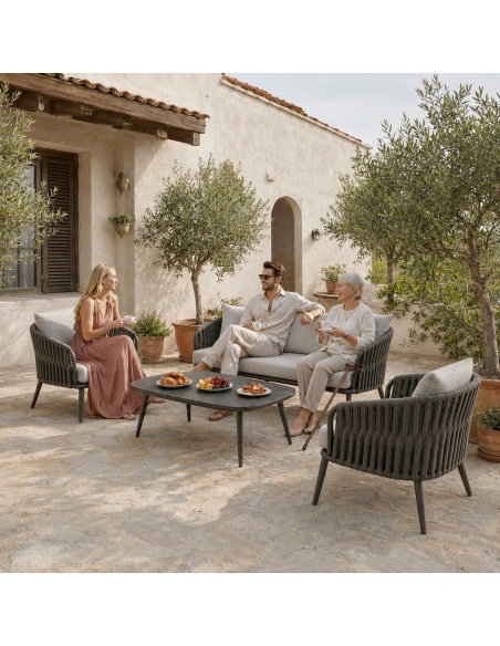 Quieta: 5-Seat Outdoor Sofa Set in Aluminum and Rope