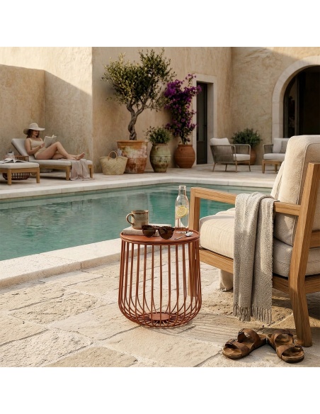Plana: Low Outdoor Side Table with a Durable Iron Rod Frame